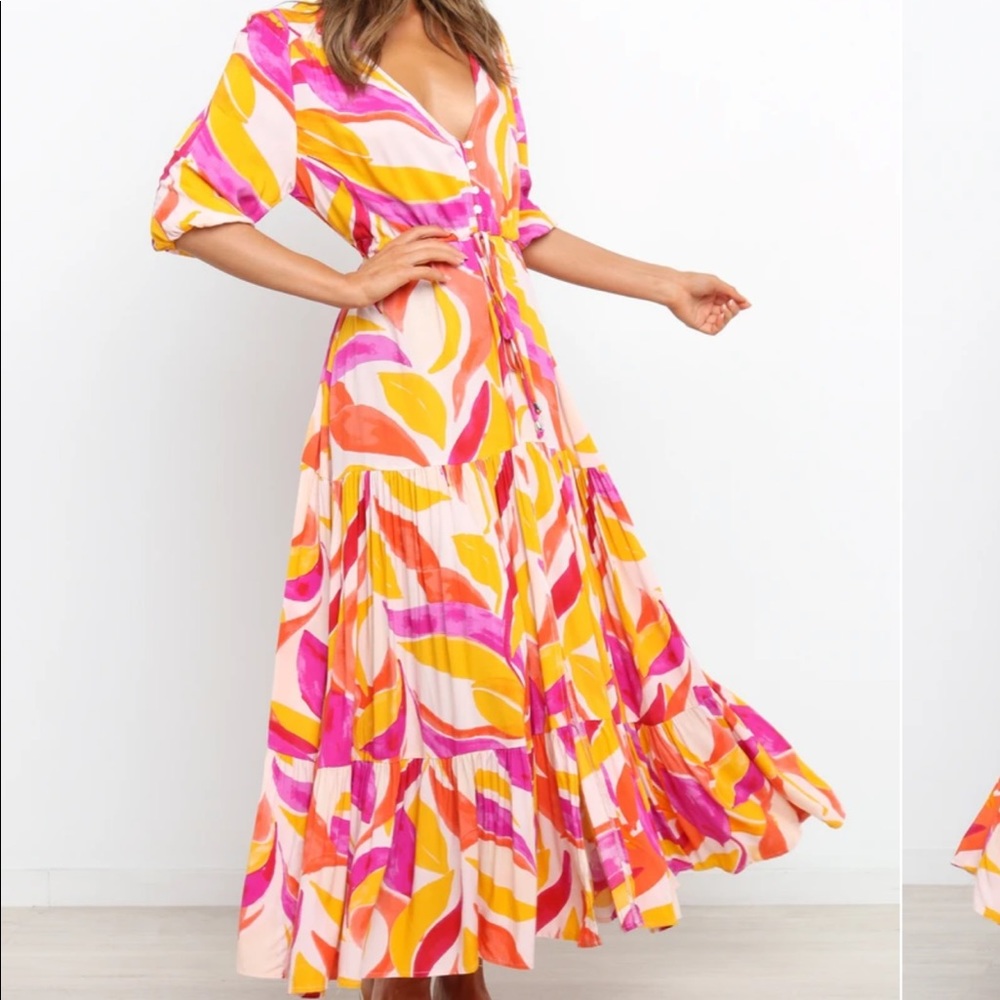 Petal & Pup Pink, Yellow & Orange Abstract Maxi Dress